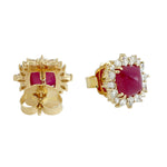 Square Pyramid Ruby Pear Round Diamond Beautiful Stud 18K Yellow Gold Jewelry