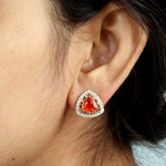 Trillion Fire Opal Pave Natural Diamond Stud In 18K Yellow Gold Jewelry For October Birthstone