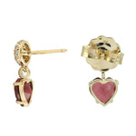 Pink Tourmaline Gemstone Pave Diamond Heart Dangler In 14K Yellow Gold