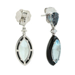 18K White Gold Marquise Blue Topaz Onyx Gemstone Prong Diamond Unique Dangler