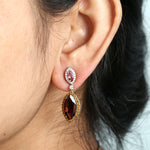 Marquise Garnet Pink Tourmaline Pave Citrine Prong Diamond Dangler In White Gold