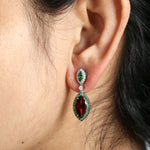 Marquise Garnet Prong Tsavorite Pave Diamond Designer Dangler In White Gold