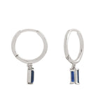 Baguette Cut Blue Sapphire September Birthstone Hoop Earrings In White Gold