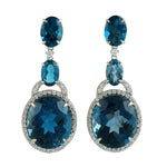 14K White Gold Oval Cut London Topaz Pave Diamond Beautiful  Dangler For Her