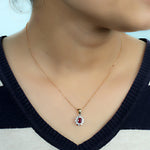 18K White Yellow Gold Oval Ruby Diamond Charm Pendants For Her