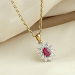 18K White Yellow Gold Oval Ruby Diamond Charm Pendants For Her