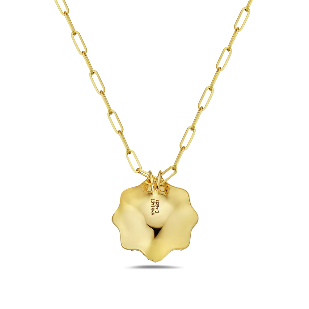 Pave Diamond In 14K Yellow Gold Clover Design Pendant Necklace