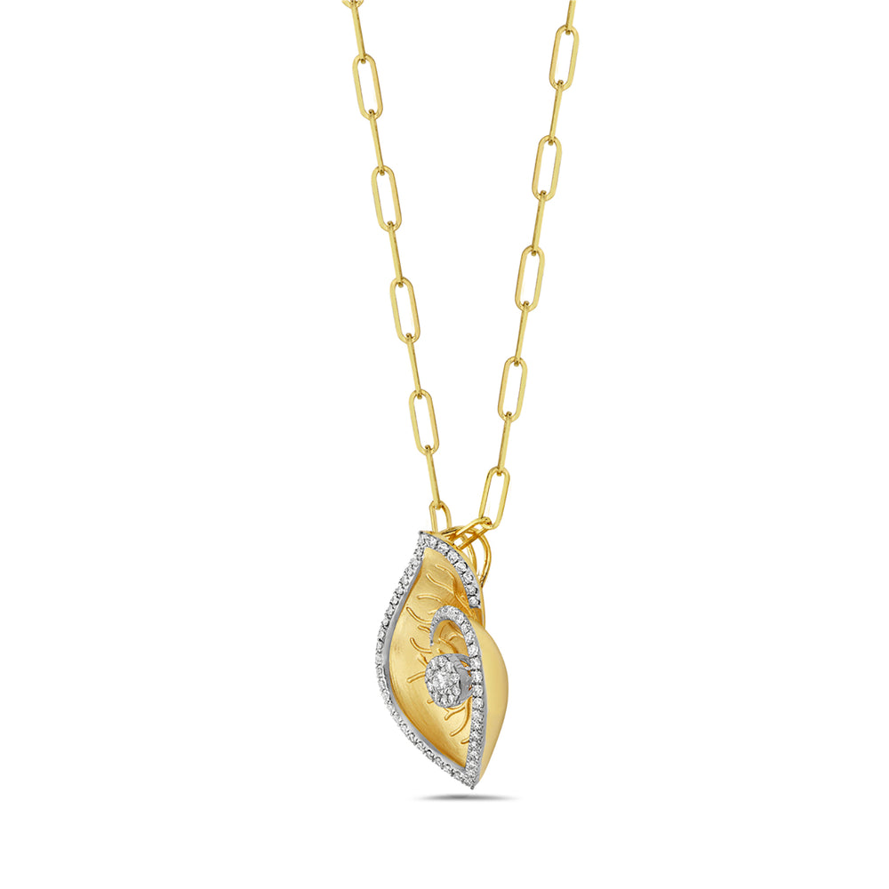 Natural Diamond Shankh Shape Pendant Necklace In 14K Yellow Gold Jewelry