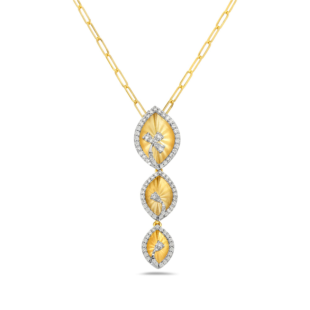 Natural Diamond Three Tier Pendant Wedding Necklace In 14K Yellow Gold For her