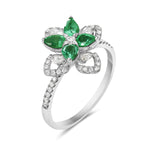 Pear Cut Emerald Pave Diamond Daisy Statement Ring In 18k White Gold