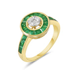 Channel Set Emerald Diamond Beautiful Halo Cocktail Ring in 18k Yellow Gold Gift