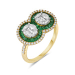 Channel Set Emerald Diamond Designer 18k Yellow Gold Handmade Ring