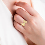 18K Yellow Gold Pave Diamond Handmade Bow Design Ring