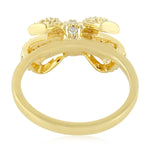 18K Yellow Gold Pave Diamond Handmade Bow Design Ring