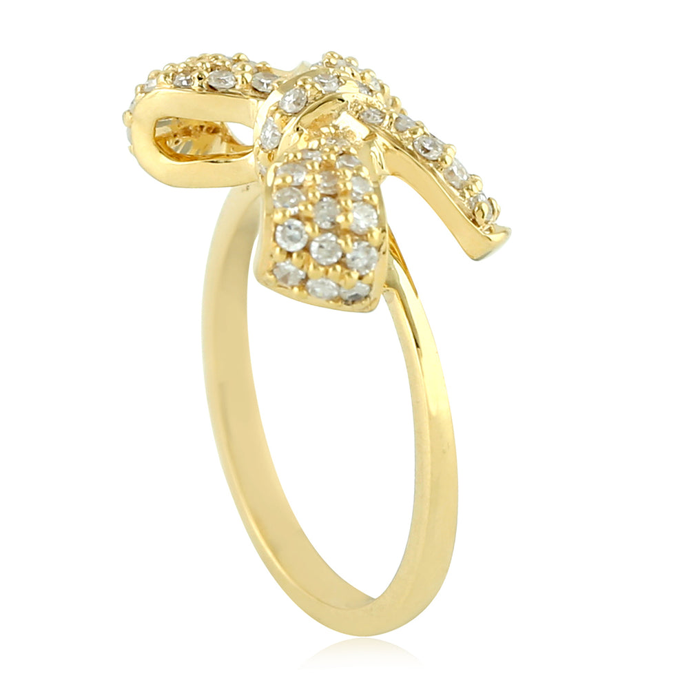 18K Yellow Gold Pave Diamond Handmade Bow Design Ring