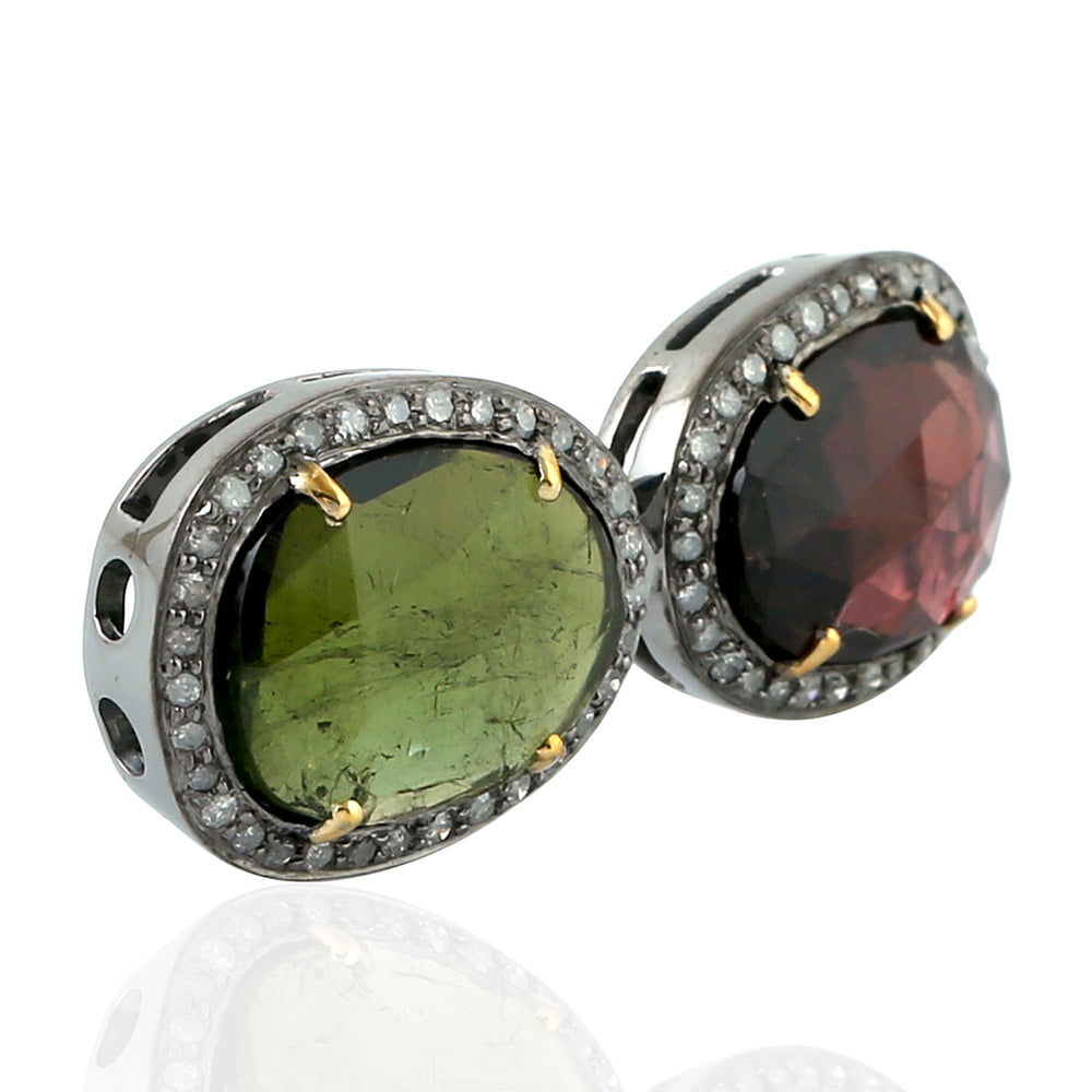 Pink Green Tourmaline Pave Diamond In Gold Silver Finding Making Accessory