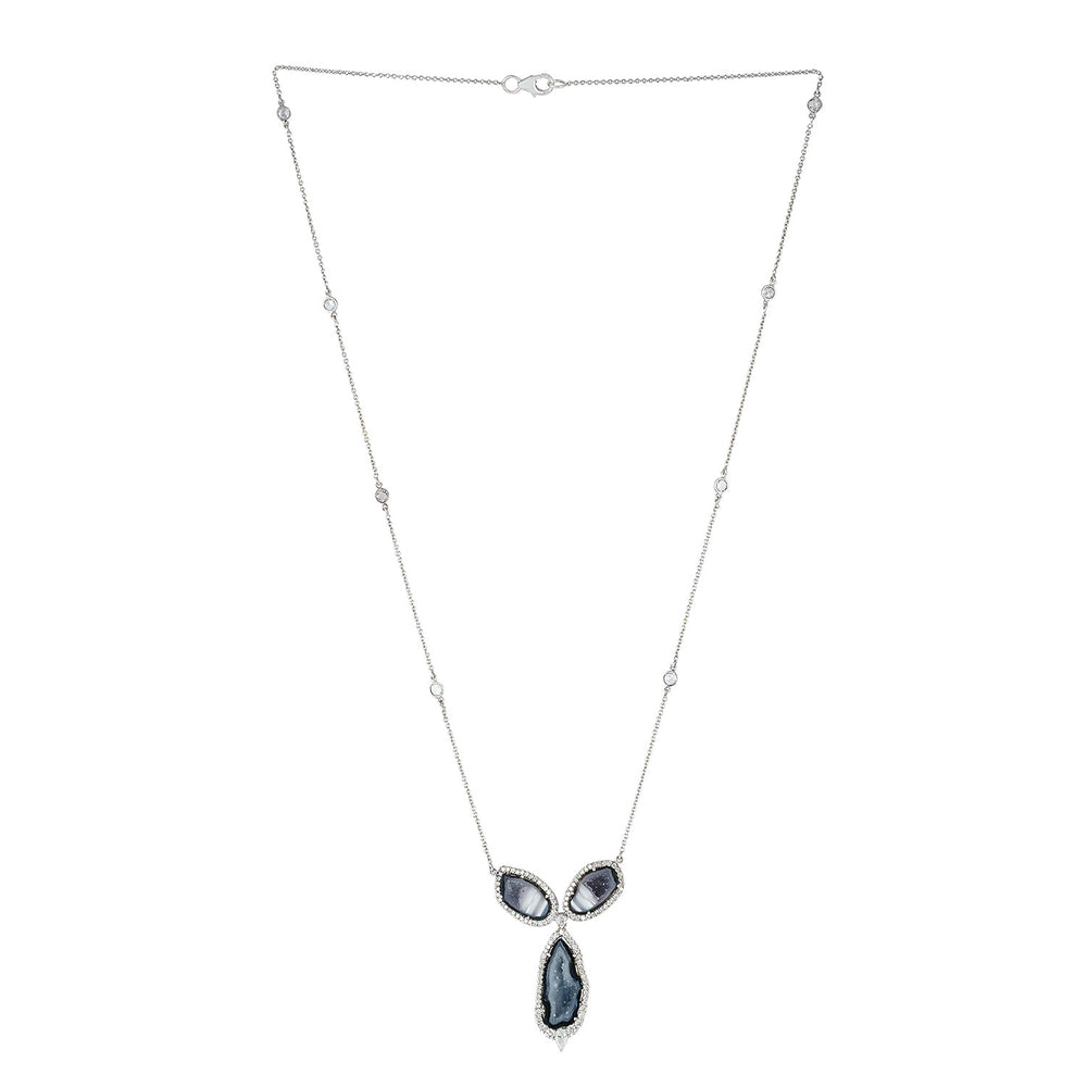 Uneven Geode Pave Diamond Designer Necklace In 18k White Gold