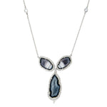 Uneven Geode Pave Diamond Designer Necklace In 18k White Gold