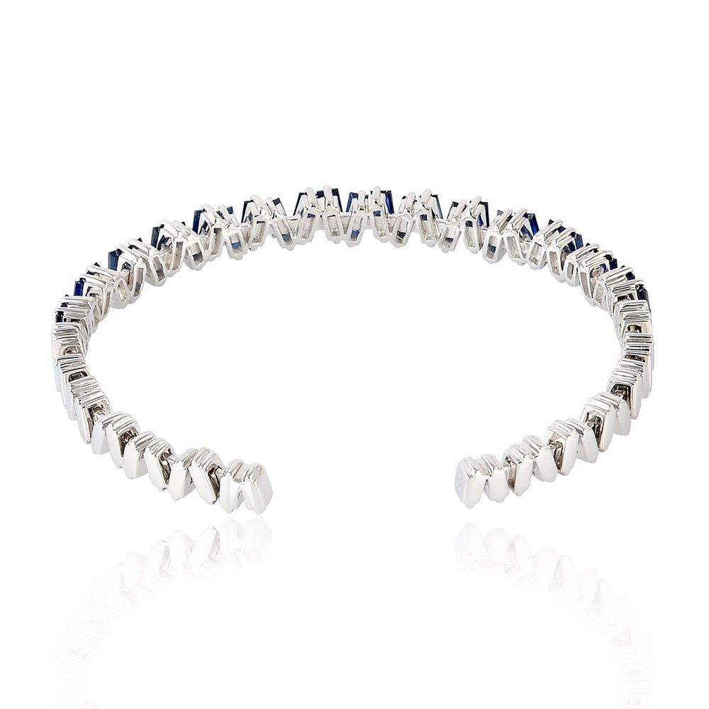 Baguette Sapphire Designer Cuff Bracelet In 18k White Gold