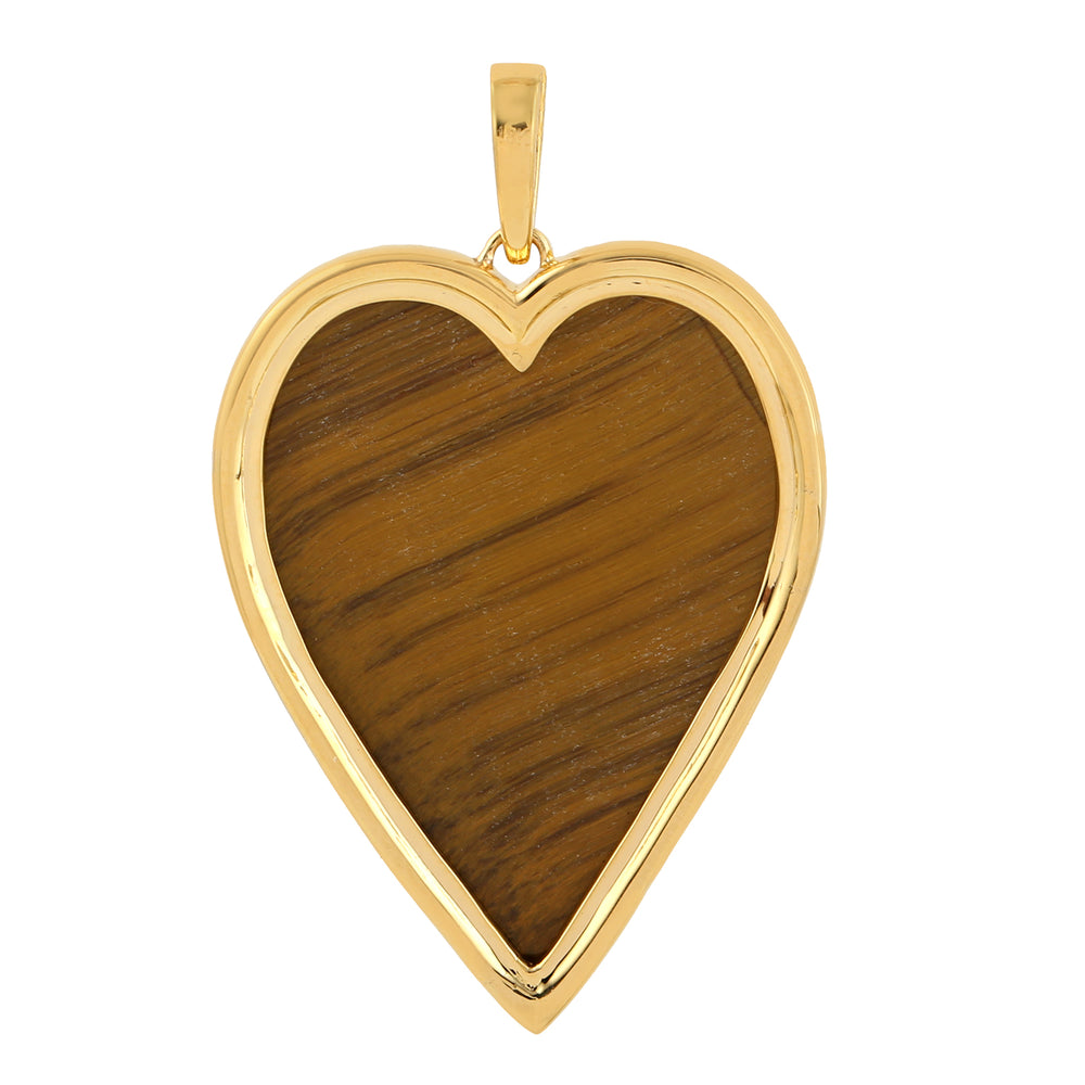 Tiger Eye & Pave Diamond Heart Shaped Pendant In 18k Yellow Gold