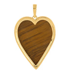 Tiger Eye & Pave Diamond Heart Shaped Pendant In 18k Yellow Gold