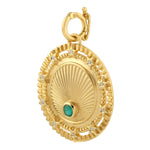 Bezel Set Emerald Natural Diamond Sunrise Star Pendant For Gift In 14k Yellow Gold