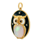 Opal Ethiopian Bezel Set Quartz Prong Diamond Owl Pendant In 14k Yellow Gold Jewelry