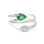 Pear Cut Emerald Natural Diamond Spiral Design Ring In 18k Gold