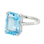 Emerald Cut Topaz Pave Diamond 18k White Gold Cocktail Ring