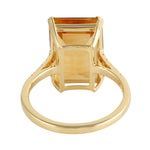 Emerald Cut Citrine Pave Diamond 18k Yellow Gold Cocktail Ring