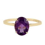 Prong Set Oval Cut Amethyst Gemstone 10k Yellow Gold Dainty Ring Gift