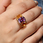 Natural Amethyst Citrine Handmade Ring In 18k Yellow Gold Gift