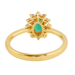 Solid 18k Yellow Gold Handmade Emerald & Diamond Ring For Her