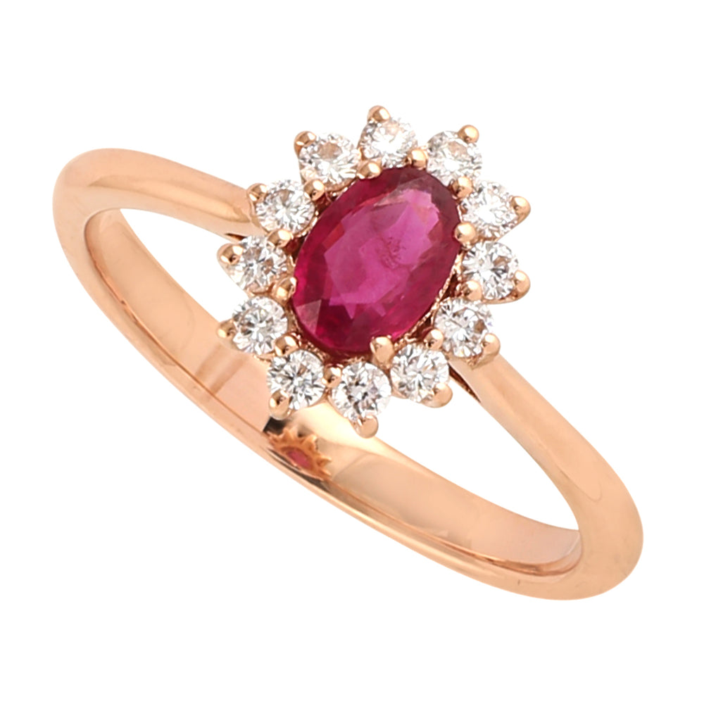 18k Rose Gold Natural Ruby Pave Diamond Beautiful Promise Ring