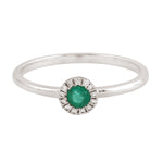 Natural Diamond Emerald Halo Dainty Ring In 14k White Gold