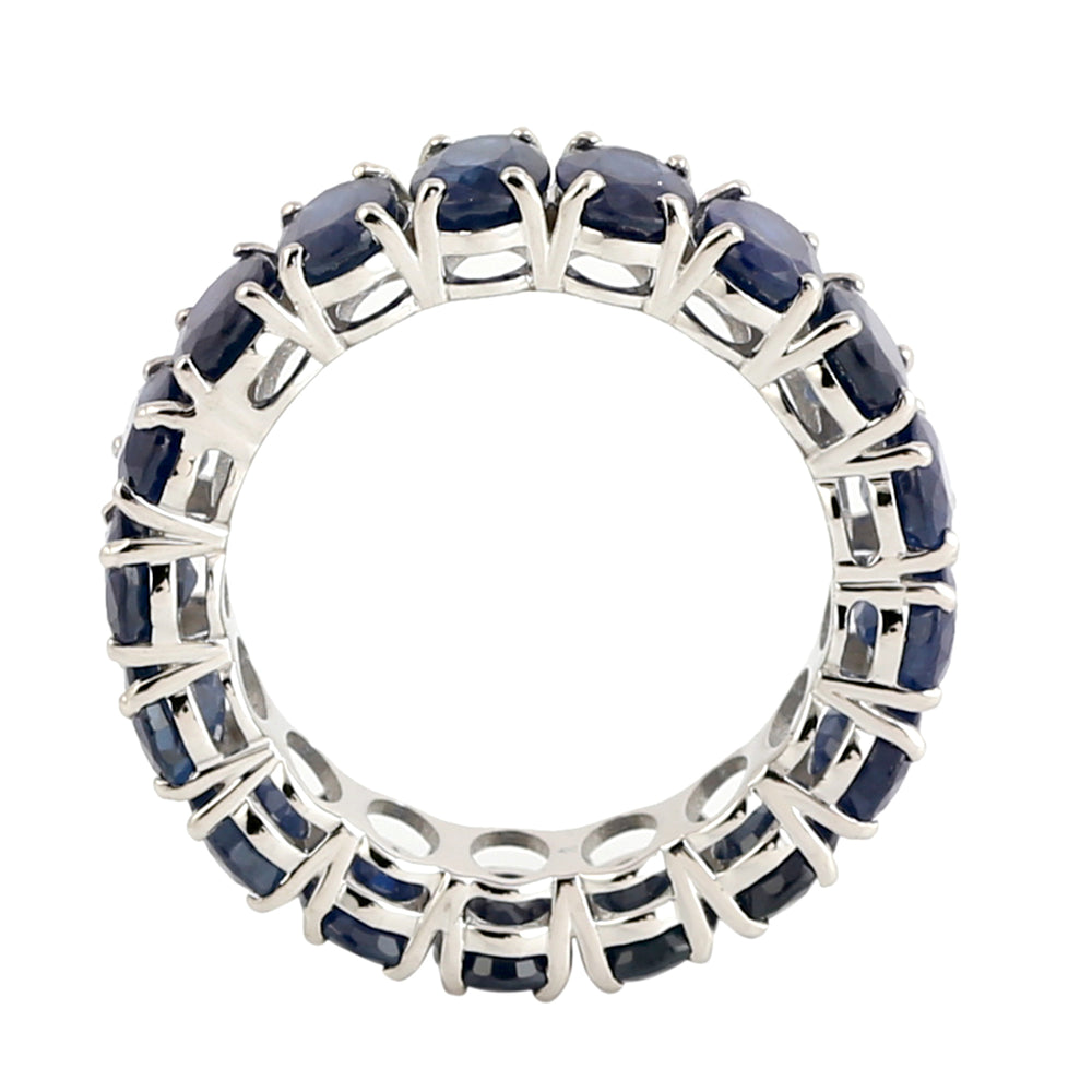 Oval Cut Blue Sapphire Full Eternity Band Ring 18k White Gold For Her