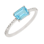 Blue Topaz Accent Diamond Delicate 18k White Gold Ring