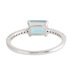 Blue Topaz Accent Diamond Delicate 18k White Gold Ring