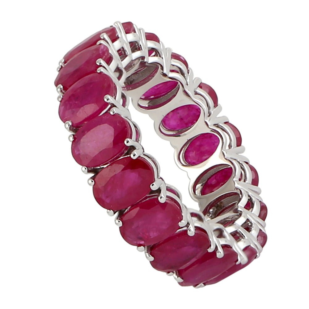 Natural Ruby Full Eternity Band Ring 18k White Gold Jewelry For Valentine Gift