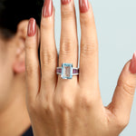 Blue Topaz Amethyst Diamond  18k White Gold Cocktail Ring