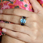 Bezel Set Topaz Lolite Three Stone Ring in 18k Gold