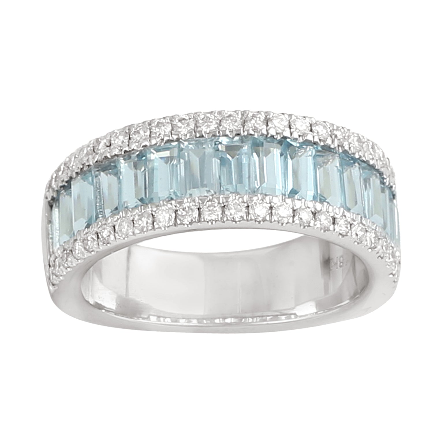 Baguette Aquamarine Pave Diamond Half Eternity Wedding Band Ring In 18k White Gold