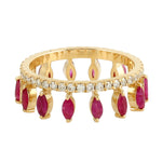 Natural Marquise Ruby Diamond Tiara Design 18k Yellow Gold Ring