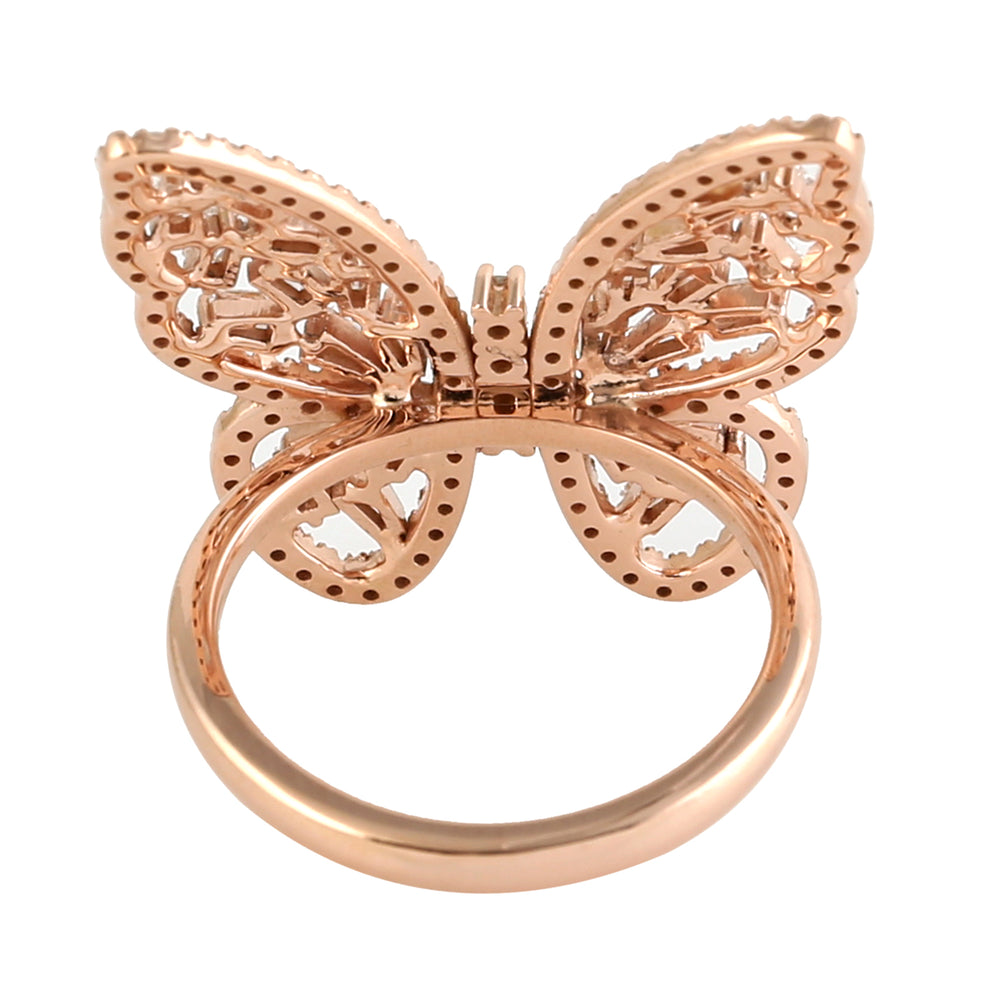 Baguette Diamond In 18k Rose Gold Butterfly Cluster Ring For Valentine Gifts