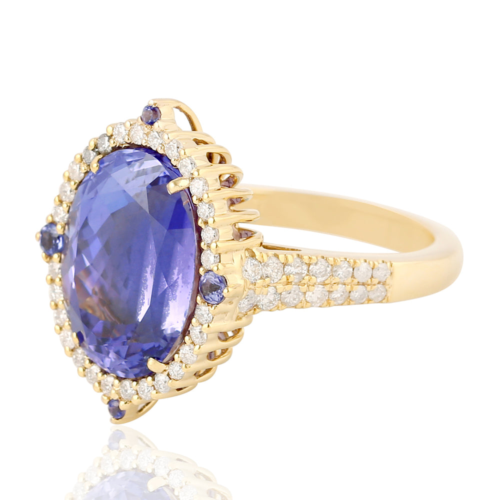 NaturalTanzanite Cocktail Ring 18K Yellow Gold Jewelry Gift