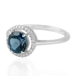 Natural London Topaz Solitaire Ring 18k White Gold Handmade Jewelry