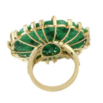 Carved Green Jade Pave Diamond Wedding Ring in 18k Yellow Gold Jewelry