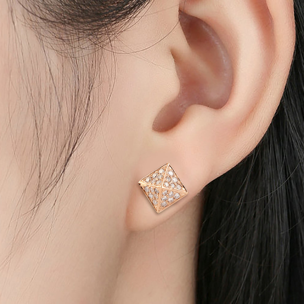 Pave Diamond Pyramid Stud Earrings In 18k Rose Gold