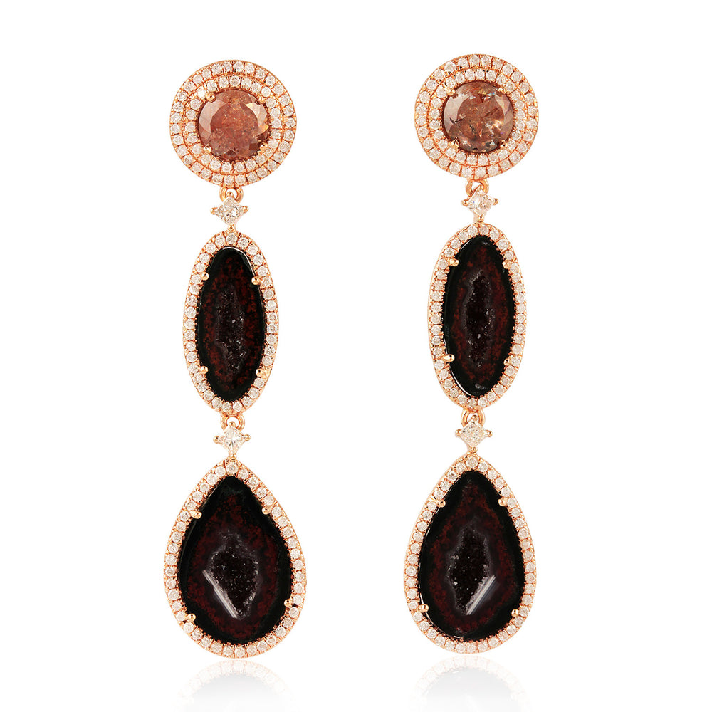 Diamond Geode Long Drop Earrings in 18k Yellow Gold