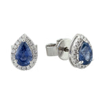 Pear Cut Blue Sapphire Diamond 18k White Gold Stud Earrings